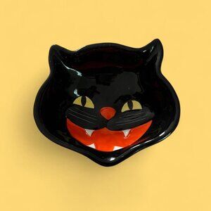 Black and orange vintage black cat bowl candy dish